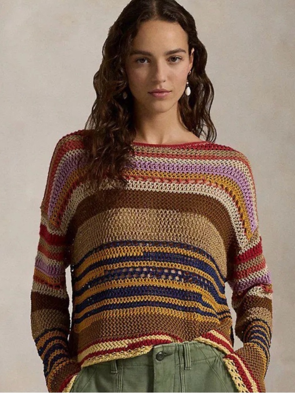 Polo Ralph Lauren Multicolor Open-Knit Stripe Sweater - Picture 1 of 8